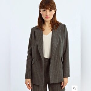 Lili Sidonio gray wool blend blazer stripe detail classic workwear office sz S?
